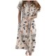 thumbnail image 1 of Moda mujer verano Casual cuello pico estampado manga corta vendaje botón vestido Fridja  bnh4660, 1 of 8