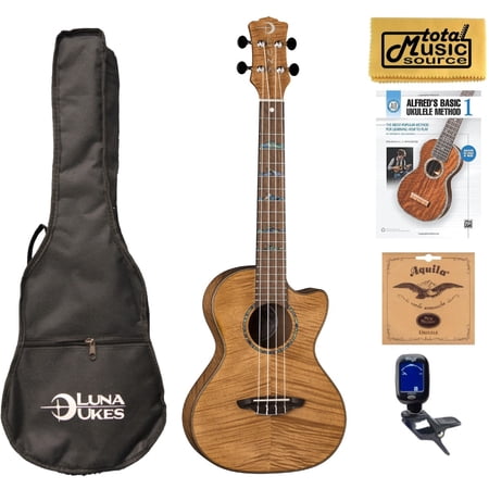Luna UKE HTT EXM High Tide Exotic Mahogany Tenor Ukulele w/ Book Bundle
