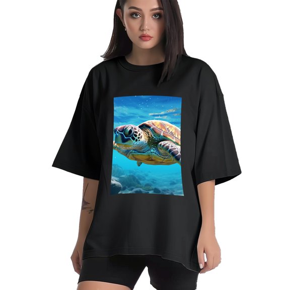 Plus Size Shirt for Women Black Tops for Women Short Sleeves Shirt for Women Sea Turtle T Shirt Crewneck Shirt for Women XS