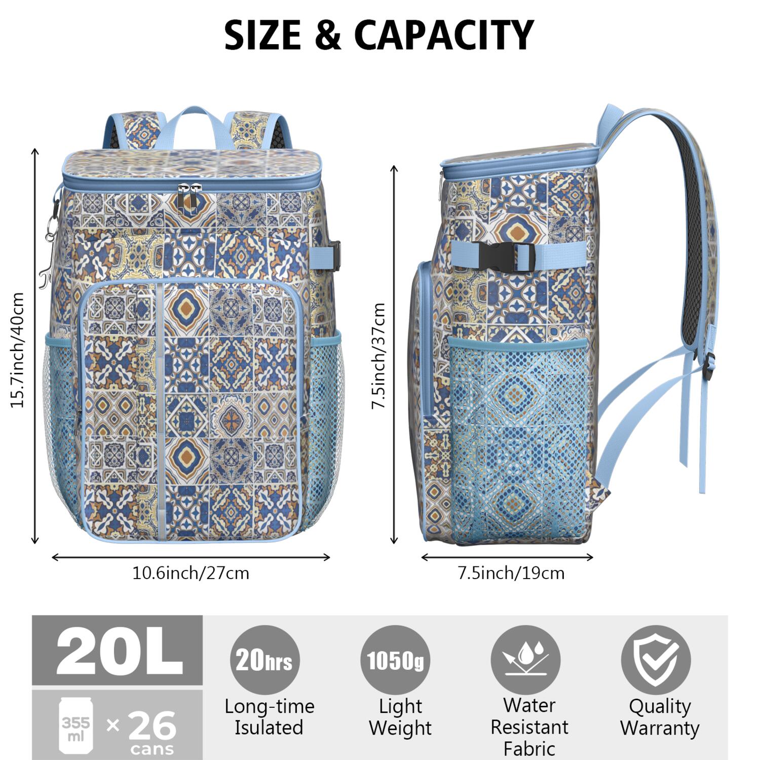 Travel Cooler Bag - Boho Bohemia Flower Camping Beer Cooler Backpack with Bottle Opener- Waterproof Insulated Picnic Backpacks - Cooler Bag for Beach