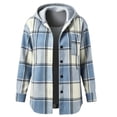 thumbnail image 6 of Bzdzmqm Womens Fall Winter Hooded Plaid Shacket Button Down Casual Loose Long Sleeve Oversized Coat for Women Trendy Outerwear with Pockets for Daily Wear, Light Blue S, 6 of 6
