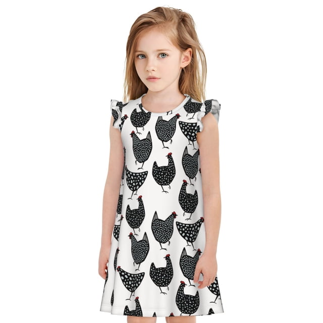 Balery Retro Rooster Camisón de princesa para niñas, pijama de algodón con mangas abullonadas, suave y bonito.-X-Large