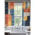 thumbnail image 2 of Abstract Stitching Sheer Curtains for Living Room Bedroom, Light-filtering Sheer Curtain, White Orange Blue Fluid Wash Art Rod Pocket Voile Window Treatment Drapes, 52’’Wx63’’L, 2 Panels Set, 2 of 7