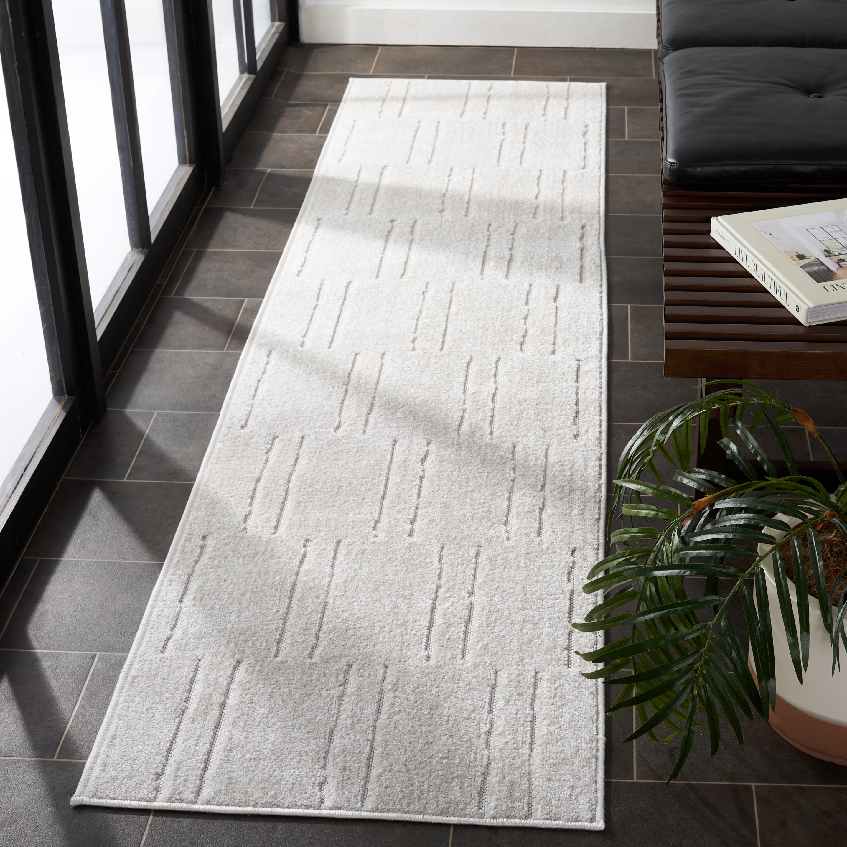 SAFAVIEH Stella Alannah Geometric Indoor/Outdoor Runner Rug, Ivory, 2' x 8'