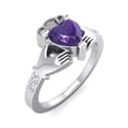 thumbnail image 2 of SuperJeweler 1 Carat Heart Shape Amethyst and Diamond Claddagh Ring In Sterling Silver For Women, 2 of 6