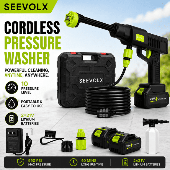 SEEVOLX 21V Cordless Pressure Washer Dual Battery Touchscreen Adjustable Portable Car Cleaner