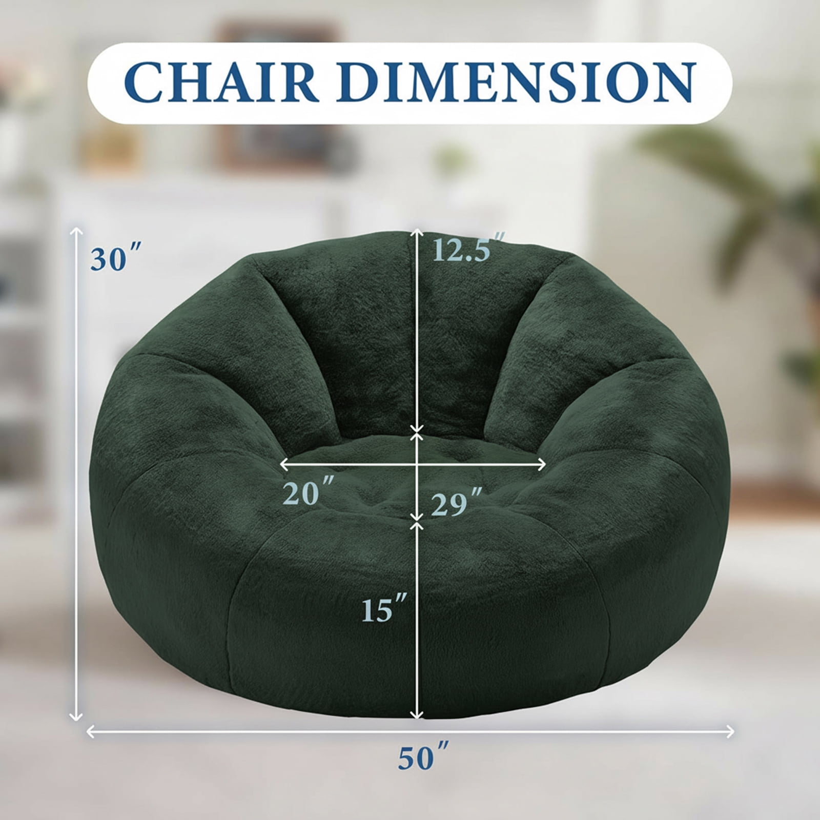 Large Bean Bag Chair for Adults, Oversized Memory Foam Beanbag Sofa with Soft Ice Flower Velvet Cover for Reading, Gaming & Relaxing (Green)