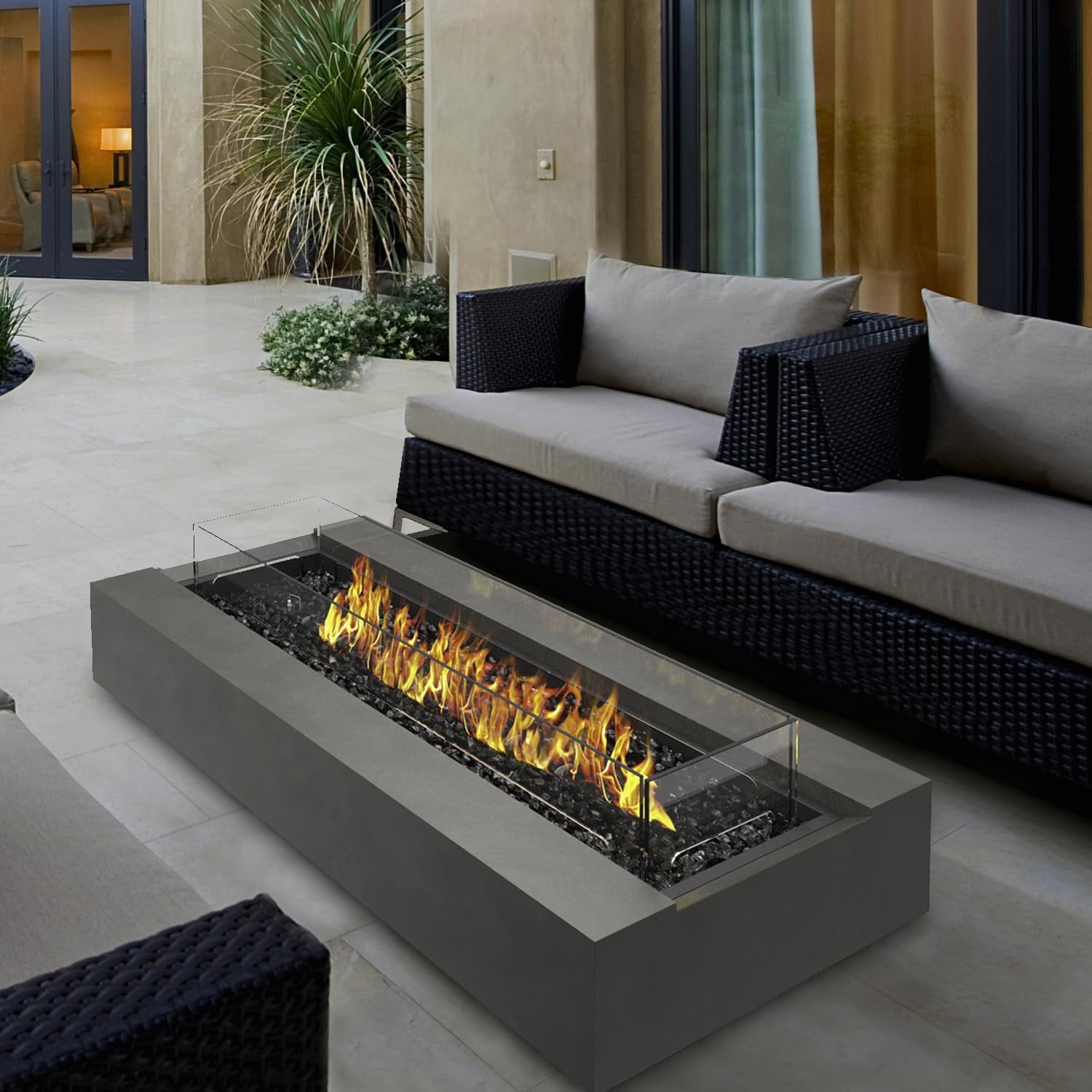 Ecosmart | Cosmo 50 Fire Pit Table | Natural Color | Stainless Steel Gas Burner | Elegant Curved Design with Versatile Wide Lip | Complements Any Decor and Setting
