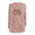thumbnail image 4 of lcziwo Womens Sherpa Pullover Fuzzy Fleece Sweatshirts Oversized Letter Graphic Crewneck Tunic Sweatshirt Loose Comfy Loungewear Tops with Pockets Lightning Sales Pink S, 4 of 5