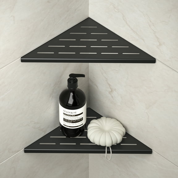 Bernkot Corner Shower Shelf 10" Matte Black 304 Stainless Steel Slot Design Recessed Corner Shelves Bathroom Shower Shelf for Tiled Wall, Drilling Needed 2 Pack