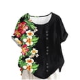 thumbnail image 2 of Xdegoge Cotton Linen Tunic Tops for Women Crewneck Short Sleeve Floral Print Shirts Asymmetrical High Low Hem Side Button Blouse Casual Summer Daily Flowy Loose Tees for Leggings, 2 of 5