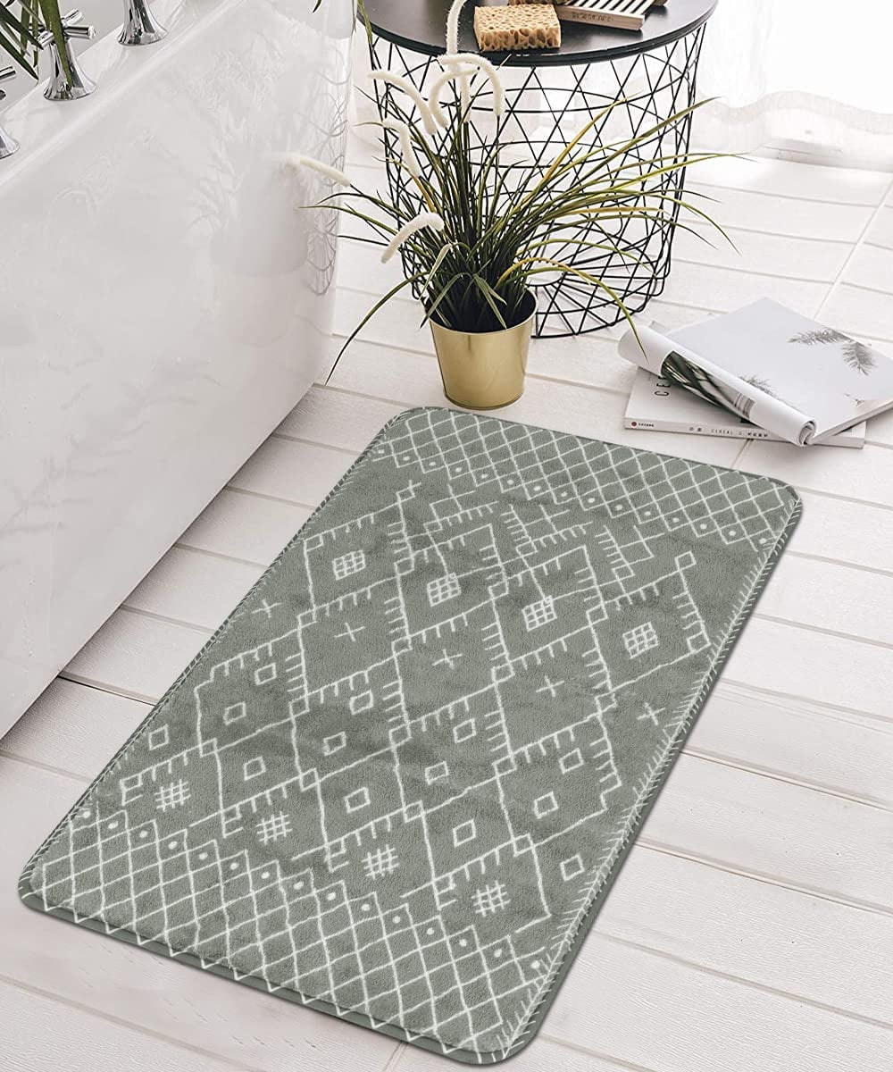 Xsinufn Bathroom Rugs 20x32 inch Gray Boho Bath Mat NonSlip Geometric Moroccan Farmhouse Bath