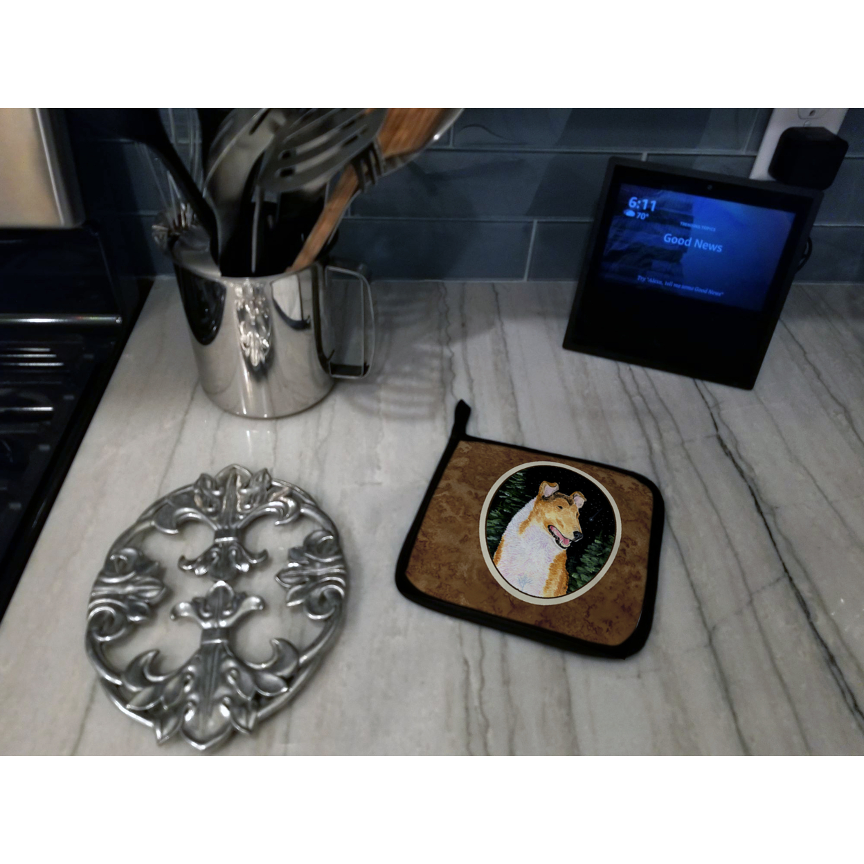 Starry Night Collie Smooth Pair of Pot Holders