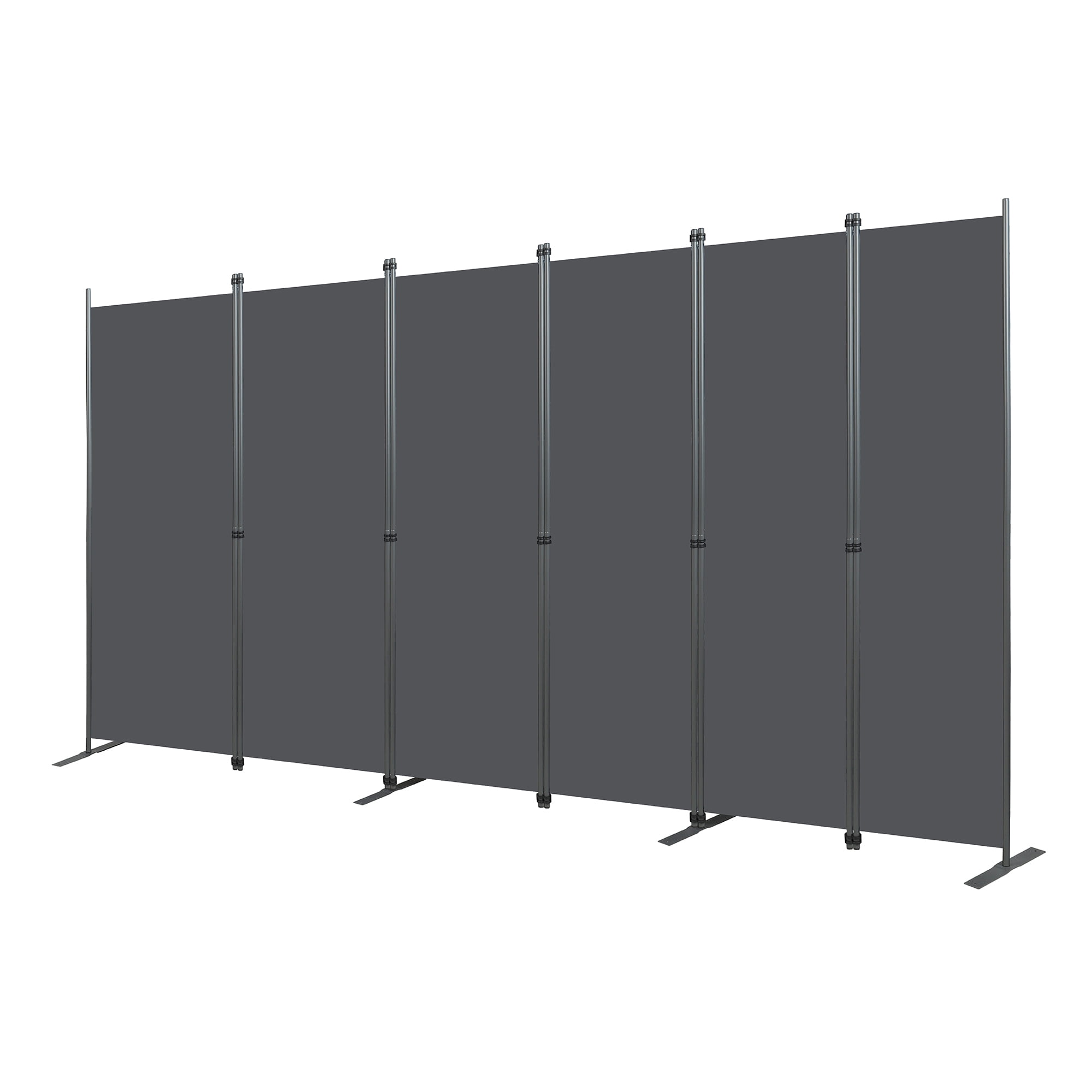 Room Divider 6-Panel 120W x 71H, Folding Privacy Screen with Heavy-Duty Metal Frame and Polyester Fabric, Portable Freestanding Partition for Bedroom Office Living Room, Black Gray