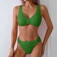 thumbnail image 2 of Women High Waisted Bikini Sets Tummy Control Swimsuits Color Block Two Piece Drawstring Bathing Suit Gibobby(XL,Dark Green), 2 of 5