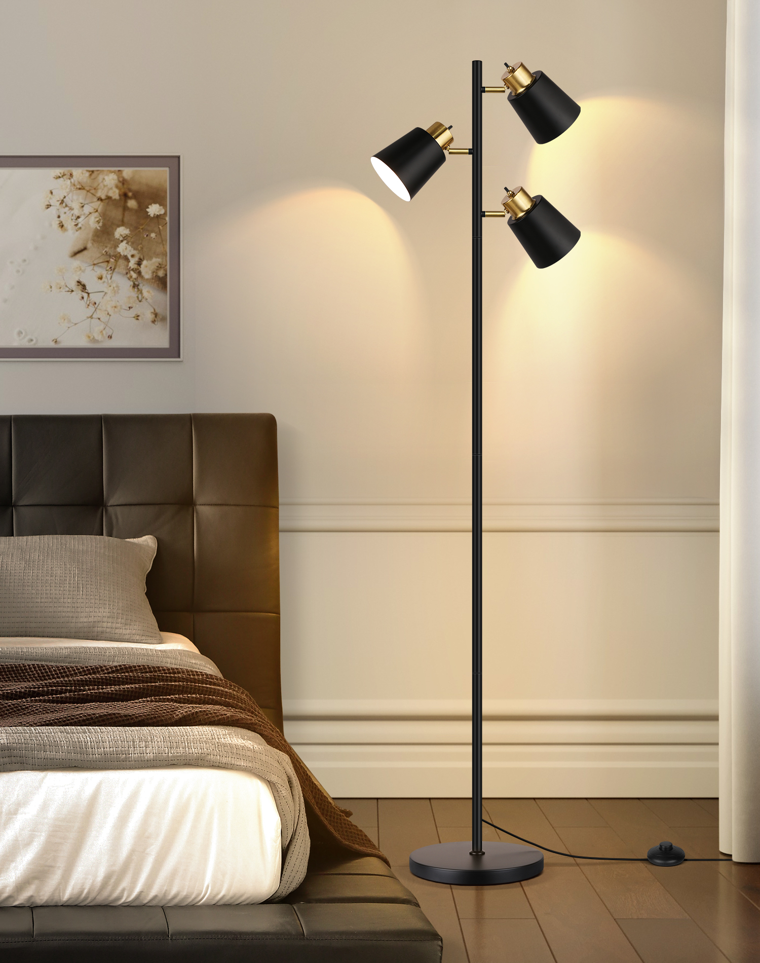 67" Tree Floor Lamps for Living Room, Modern Standing Floor Lamp for Bedroom Study Office Decor, 3 Rotatable Light Heads,Bulbs Included