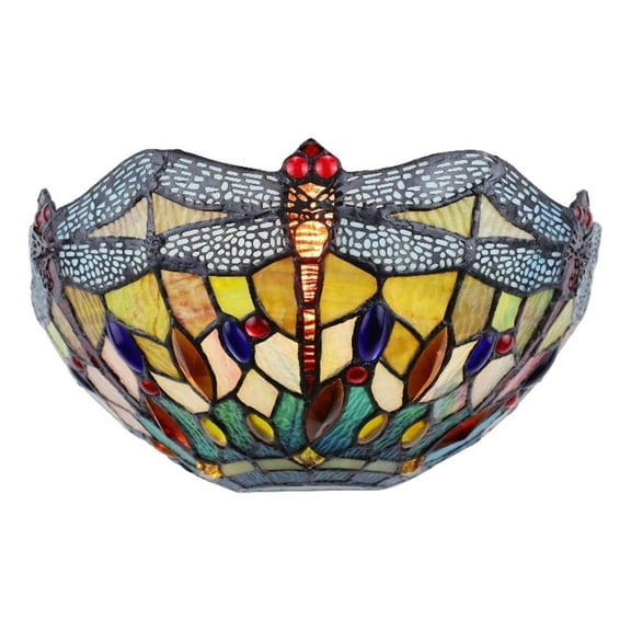 Pemberly Row Dragonfly 1-Light Glass/Metal Wall Sconce in Multi-Color