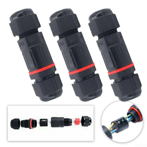 3pc 3 Pole Core Joint Outdoor IP68 Waterproof Electrical Cable Wire Connector