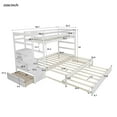 thumbnail image 3 of White Twin-Over-Twin/King Bunk Bed Frame with Trundle and Storage, Wood Bunk Bed with Shelves and Ladder, Suitable for Kids, Boys and Girls, 3 of 7