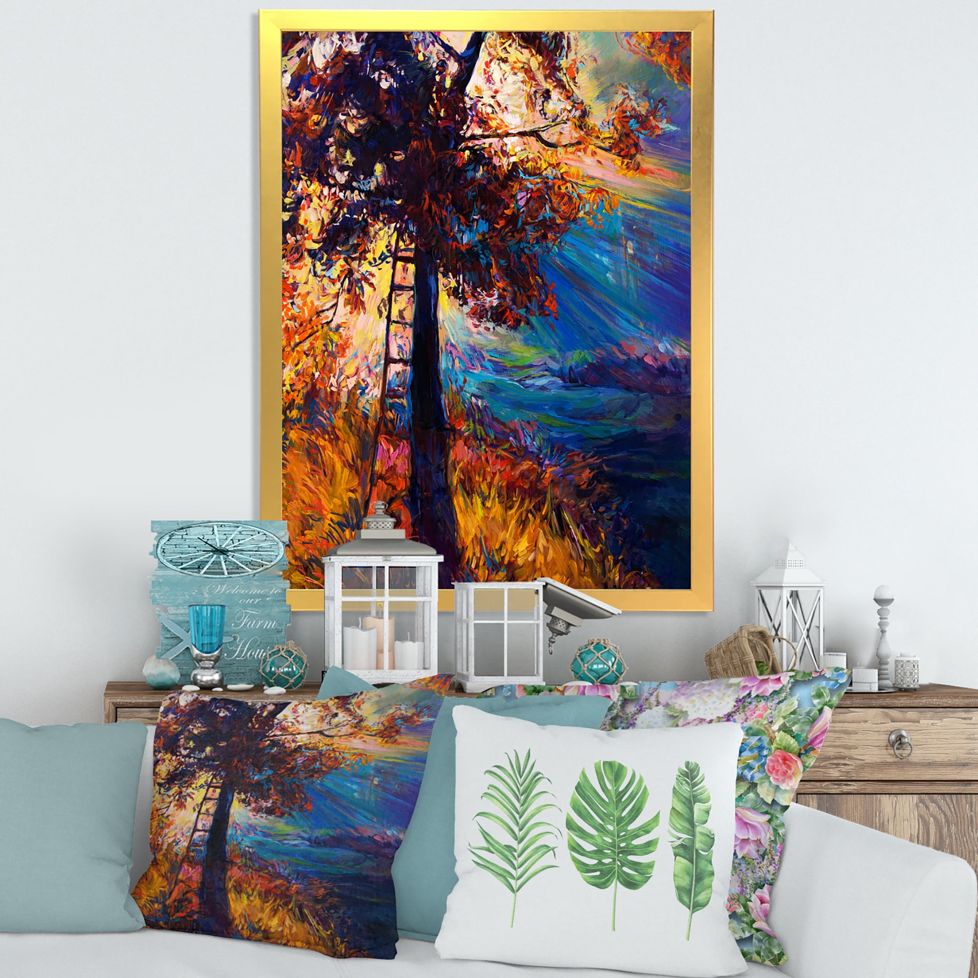 Designart 'Silhouette Of Autumn Tree In The Sunset Glow' Traditional Framed Art Print