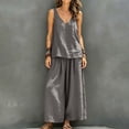 thumbnail image 5 of sdhkgrrt Women's 2 Piece Lounge Outfit V Neck Sleeveless Tank Matching Wide Leg Pants Loose Boho Vacation Casual Set Solid Travel Tracksuit Clothing, Gray M, 5 of 7