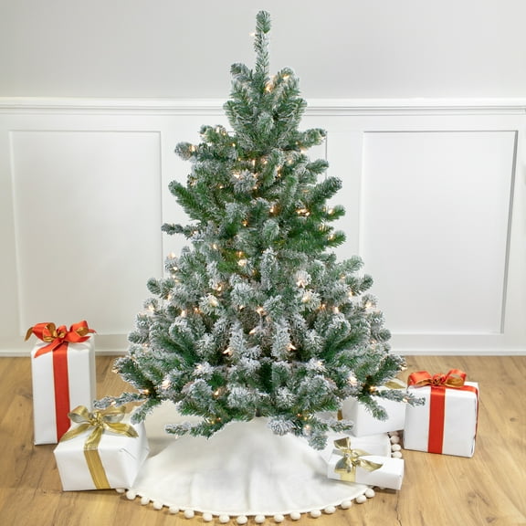 Northlight 4.5 Prelit Artificial Christmas Tree Flocked Natural Emerald - Warm Clear Lights