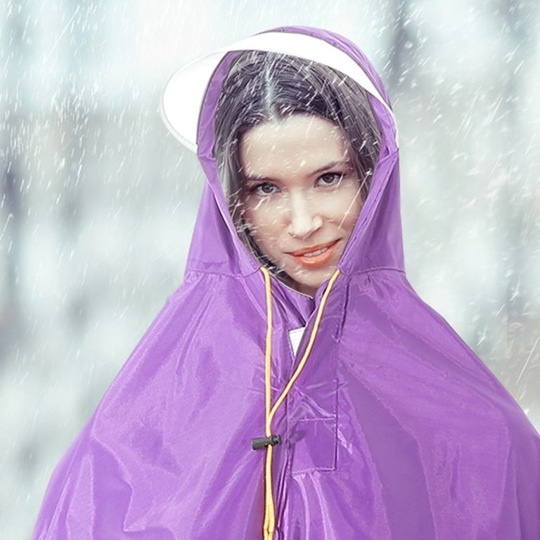 Mens Womens Cycling Bike Raincoat Rain Cape Poncho Hooded Windproof Rain Coat Mobility Scooter Cover Purple