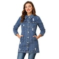 thumbnail image 1 of INSPIRE CHIC Veste en Denim Décontractée pour Femme, Usée, à Manches Longues, Déchirée, Bleu Pâle, L, 1 of 4