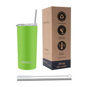Ezprogear Stainless Steel Double Wall Vacuum Insulated Water Tumbler with Straws (14oz, Lime Green)