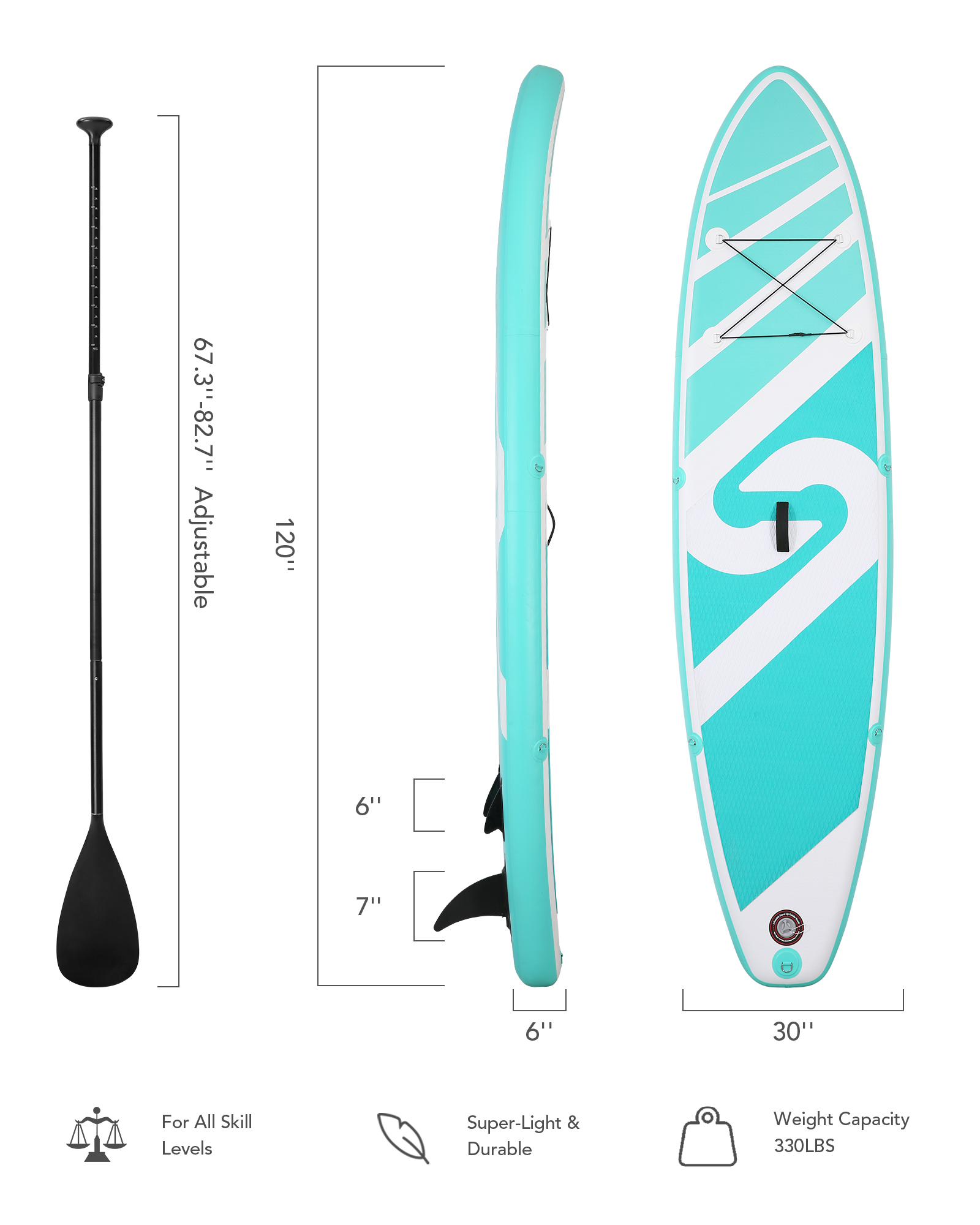 Marnur Inflatable Paddle Board Stand up Paddle Board 10' SUP 6 in.Thick Board Carry Bag & Fast Pumping Green - image 5 of 9