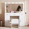 thumbnail image 1 of Memoryfield Vanity Desk with Mirror and Lights, Large Makeup Vanity Table with Power Outlet and Stool, Vanity Dressing Table for Bedroom Dressing Room, White, 1 of 7