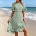 thumbnail image 5 of Ayolanni Lightweight Summer Dresses for Women 2026 Flutter Sleeve Short Sleeve Crew Neck Solid Maxi A-Line Dress Ruffle Vacation Beach Ruched Waist Casual Sundress Green L, 5 of 9