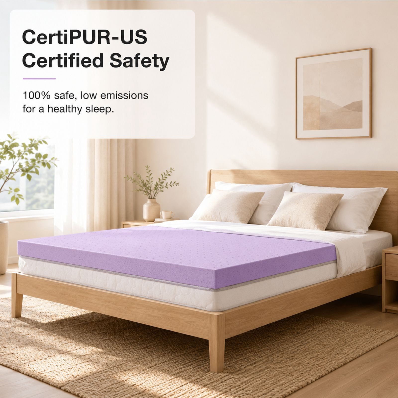 Alvantor 2 Inch Gel Memory Foam Mattress Topper, Ventilated Soft Pressure Relieve Mattress Pad, Breathable Bed Topper, Home Essential, Suitable for All Ages, Purple