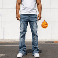 thumbnail image 6 of Men's Flared Straight Leg Fleece-Lined Jeans | Light Wash Denim | 4-Way Flex | Raw Hem | Standard Size | Warm Winter Stretch Jeans | Trendy Casual Denim Pants for Men, 6 of 7