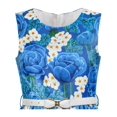 thumbnail image 4 of Girls Dress Blue White Flower Belt Sparkling Vintage Party Dress 14, 4 of 7