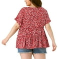 thumbnail image 4 of DARING DIVA Women's Plus V Neck Short Sleeve Floral Babydoll Blouse 2X Red Green, 4 of 6