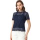 thumbnail image 1 of Top de Encaje Floral Allegra K Semitransparente Azul Marino M, 1 of 6