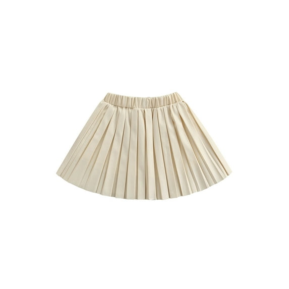 Qiylii Kids Girl PU Leather Pleated Skirts, Solid Color Knee Length Skirt