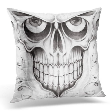 ECCOT Black Bone Skull Tattoo Hand Drawing on Cartoon Pillowcase Pillow Cover Cushion Case 18x18