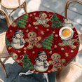 thumbnail image 2 of Red Christmas Round Tablecloth, Fitted Table Cover with Elastic for 45"-54" Round Tables, Xmas Tree Gingerbread Snowman Winter Table Cloth Outdoor Indoor Dinning Party Waterproof Tablecloths, 2 of 7