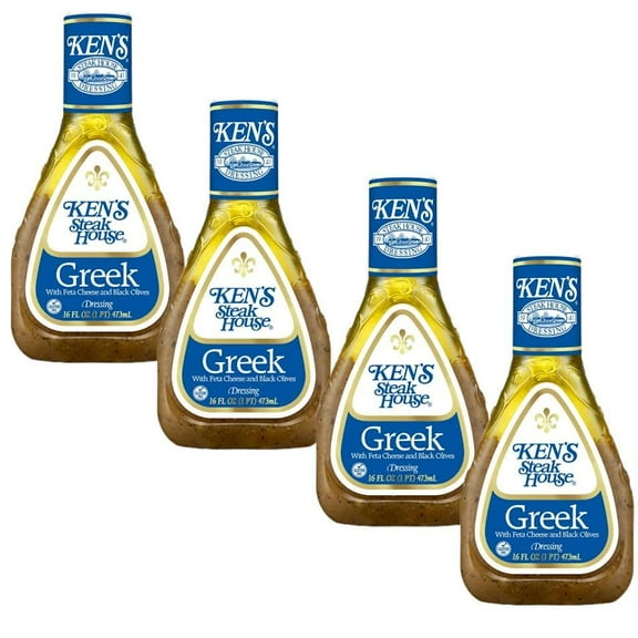 Ken's Steak House Greek w/Feta Cheese Salad Dressing, 16 Oz Bottle, Pack of 4