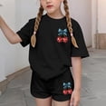 thumbnail image 3 of BFHHYA Girls 4th of July Sets 2-Piece Outfit Cherry Print Short Sleeve Top Loose Shorts Tween Casual Summer Set Size 3-15 Years, 3 of 5