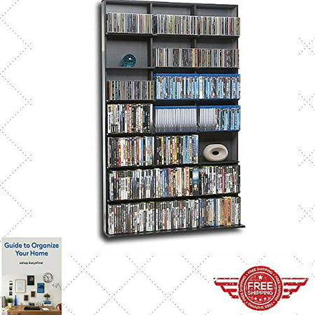 Bookcase Storage Cabinet Black Grey Large Store Cd Dvd