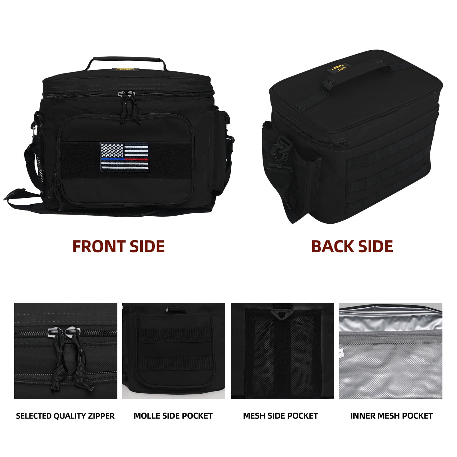 519 Fitness Insulated Lunch Box for Men, Tactical Lunch Bag with 10 Hours Insulation, Large lunch cooler with 1 Ice Pack for Work,Travel,School(Black)