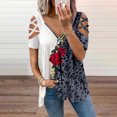 thumbnail image 1 of Aqestyerly Blouse d'Été pour Femme à Col en V, Léopard, à Fermeture Éclair, T-Shirt Ajouré à Manches Courtes, Mode Décontractée, Confortable, Léger, Haut HWRETIE, 1 of 5