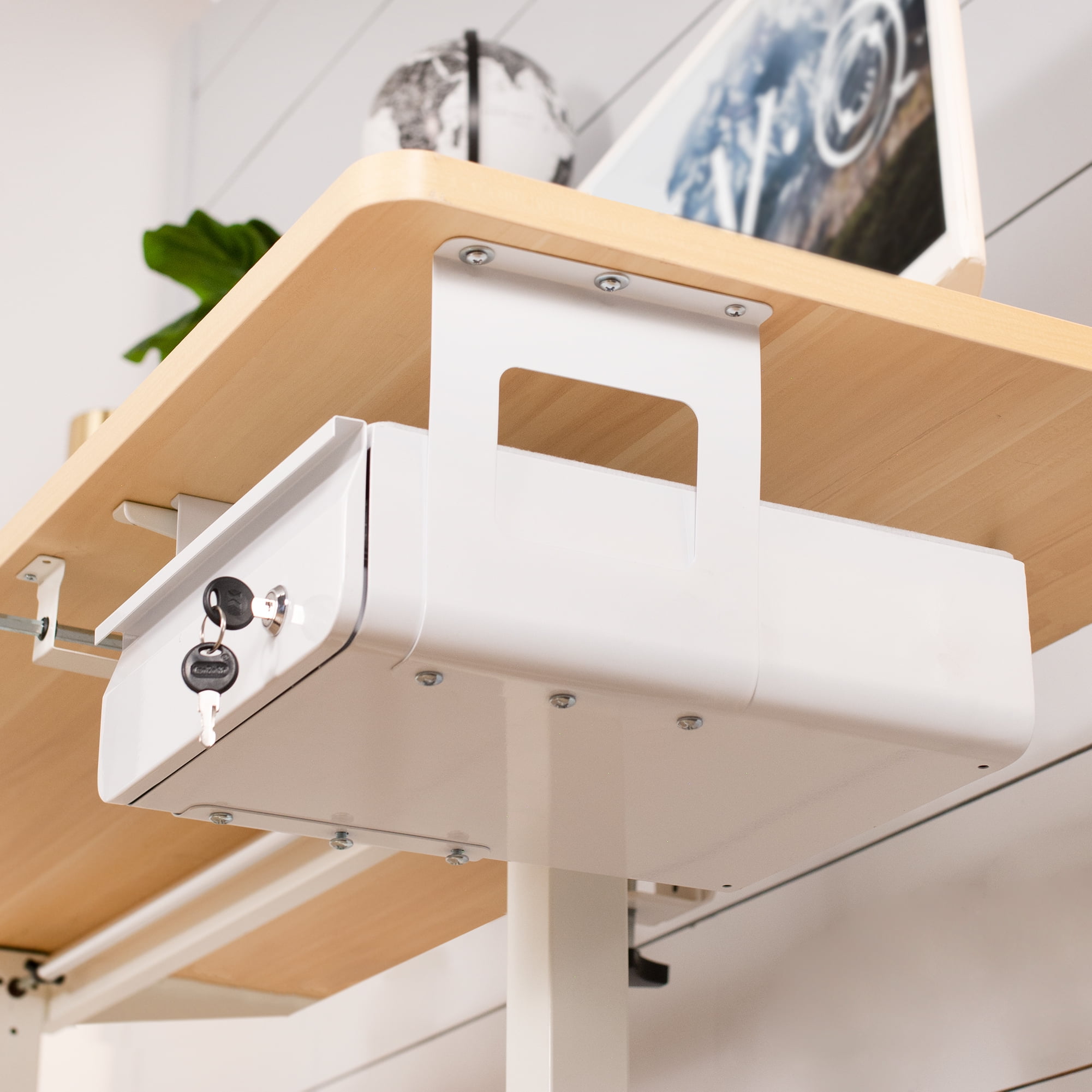 VIVO White Lockable Pull Out Under Desk Storage Drawer, Workspace Organizer