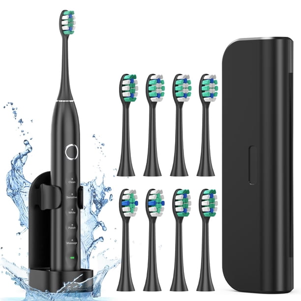 Fronix Cepillo de dientes eléctrico para adultos con 8 cabezales, cepillo de dientes sónico recargable con soporte y estuche de viaje, carga de 2,5 horas para 120 días de uso