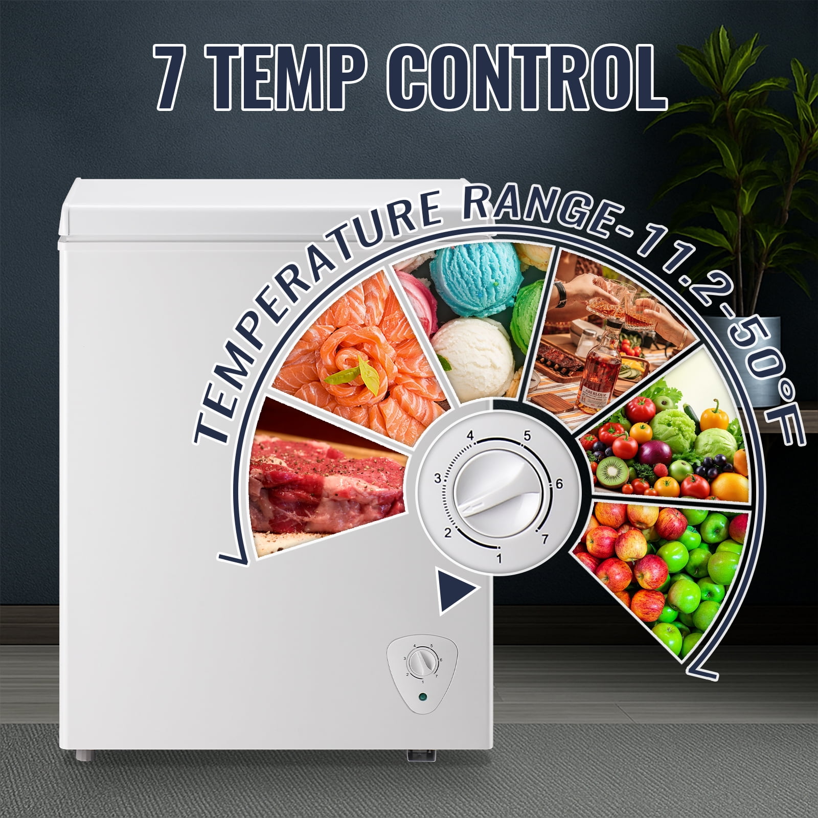 JIEJIA Compact Freezer 4.2 cu ft Environmental Chest Freezer, Mini Freezer with 7 Gear Adjustable Temperature, Removable Storage Basket, Energy Saving, White