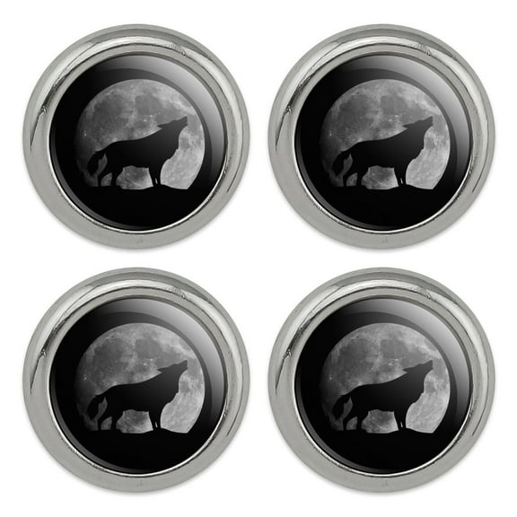 Wolf Howling Moon Silhouette Metal Craft Sewing Novelty Buttons - Set of 4