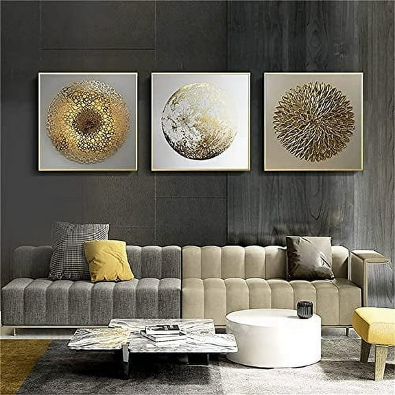 3 Pieces Luxury Posters Wall Art Modern Nordic Abstract Geometric Abstract Gold Art Prints Canvas Painting Poster Modular Wall Pictures Artwork for Living Room Decoration With Inner Frame